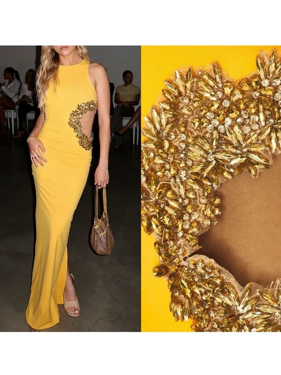 Bronx and Banco Dresses & Skirts - NWT BRONX AND BANCO Camila Yellow Rhinestone Cutout Maxi Dress size large/8US